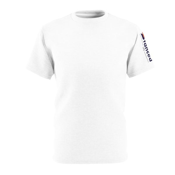 A Stanced Life Unisex Simple Tee with a blue logo on it.