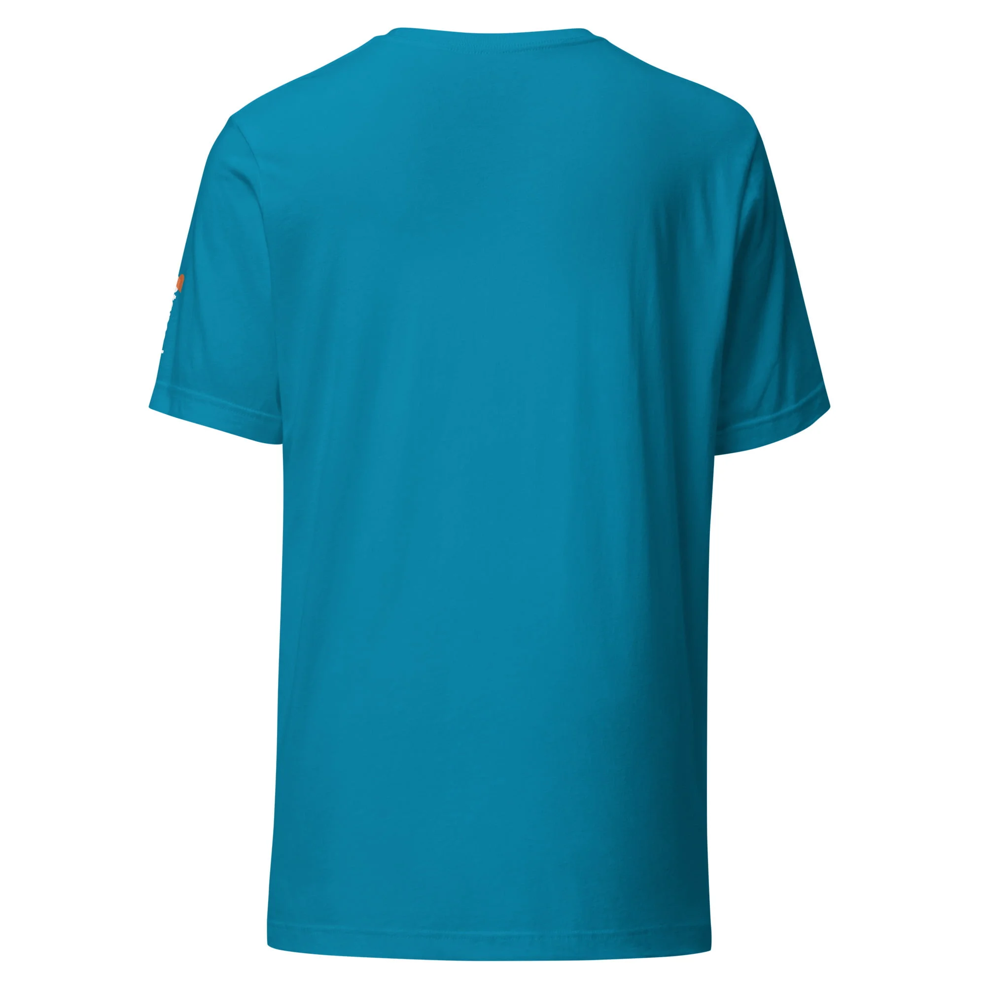 The back view of a Toyota Supra MKIV "The Samurai" unisex t-shirt with an orange logo.