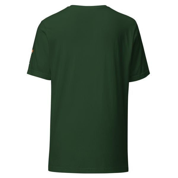 The back of a Toyota Supra MKIV "The Samurai" unisex t-shirt with an orange logo.