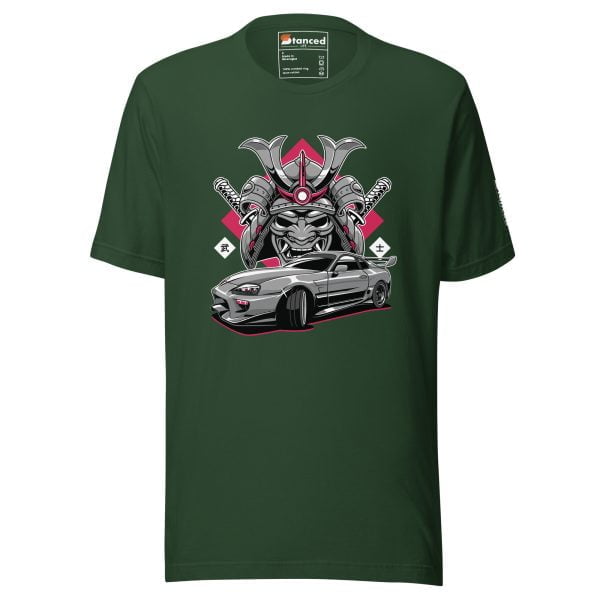 A Toyota Supra MKIV "The Samurai" unisex t-shirt featuring "The Samurai" – an image of a Toyota Supra MKIV in samurai-inspired style.