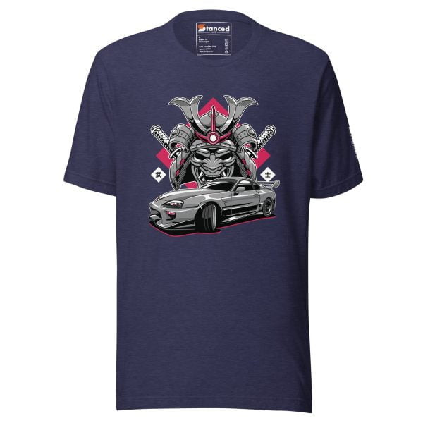 This Toyota Supra MKIV "The Samurai" Unisex t-shirt features an image adorned with a striking demon design.