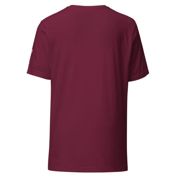 The back view of a maroon Toyota Supra MKIV "The Samurai" Unisex t-shirt.