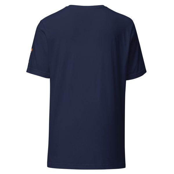 The back view of a men's navy Toyota Supra MKIV "The Samurai" Unisex t-shirt.