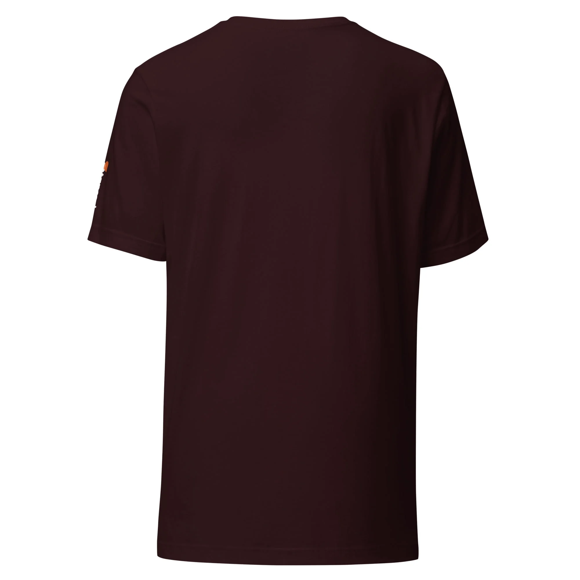 The back view of a Toyota Supra MKIV "The Samurai" unisex t-shirt with an orange logo.