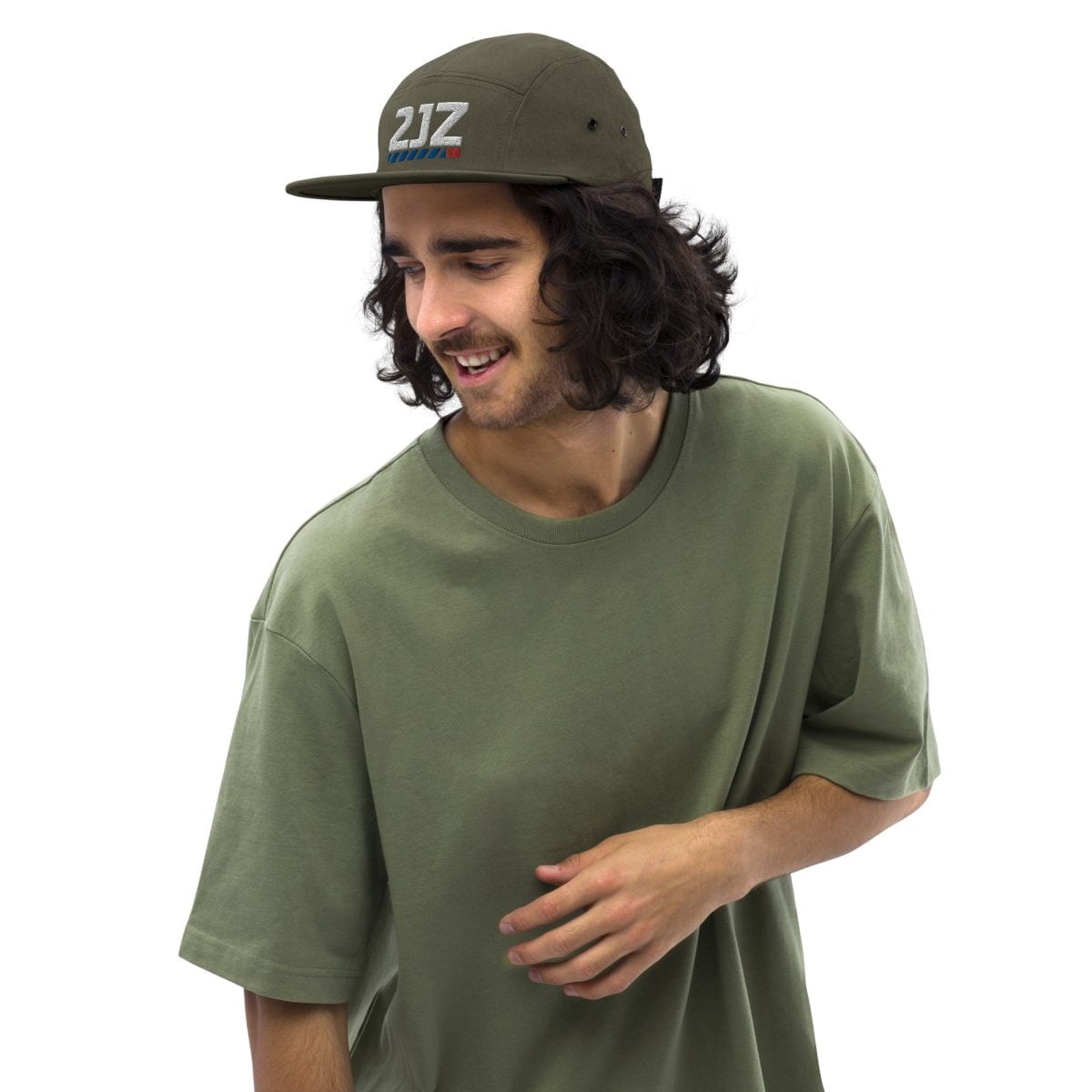 A man in a green shirt and a 2JZ Five Panel Cap | StancedLife