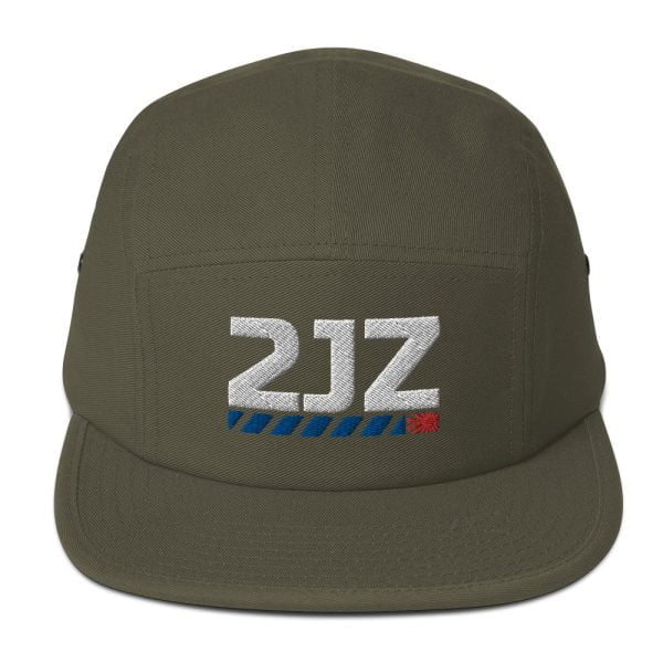 A 2JZ Five Panel Cap with white text on it.