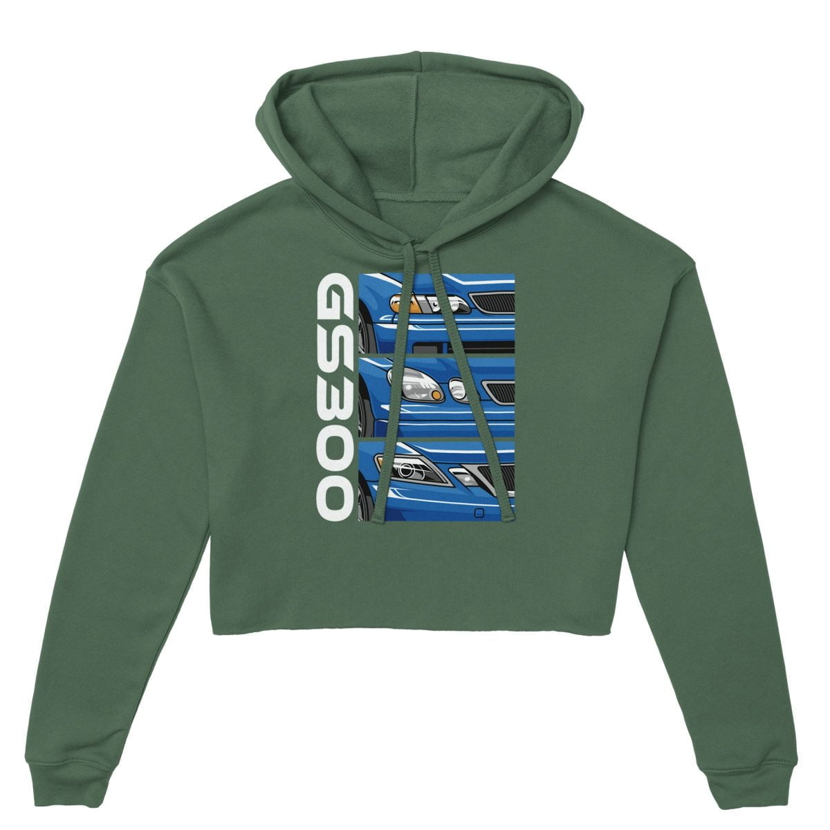 A green Lexus GS300 JZS161 Generations Women's Cropped Hoodie featuring the word osso on it.