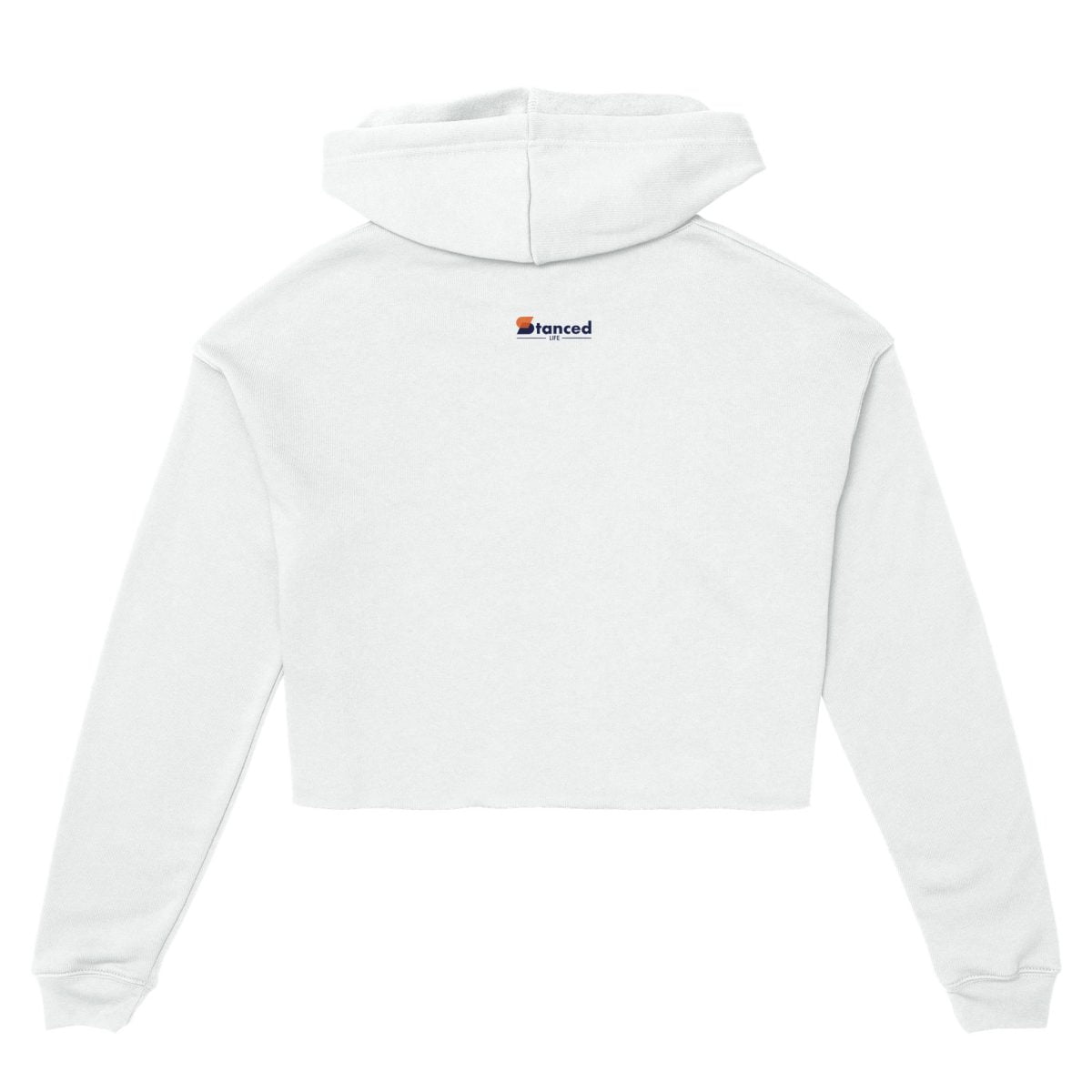 A white Lexus GS300 JZS161 Generations Women's Cropped Hoodie | Bella + Canvas 7502 with a logo on it, inspired by the GS300 Lexus.