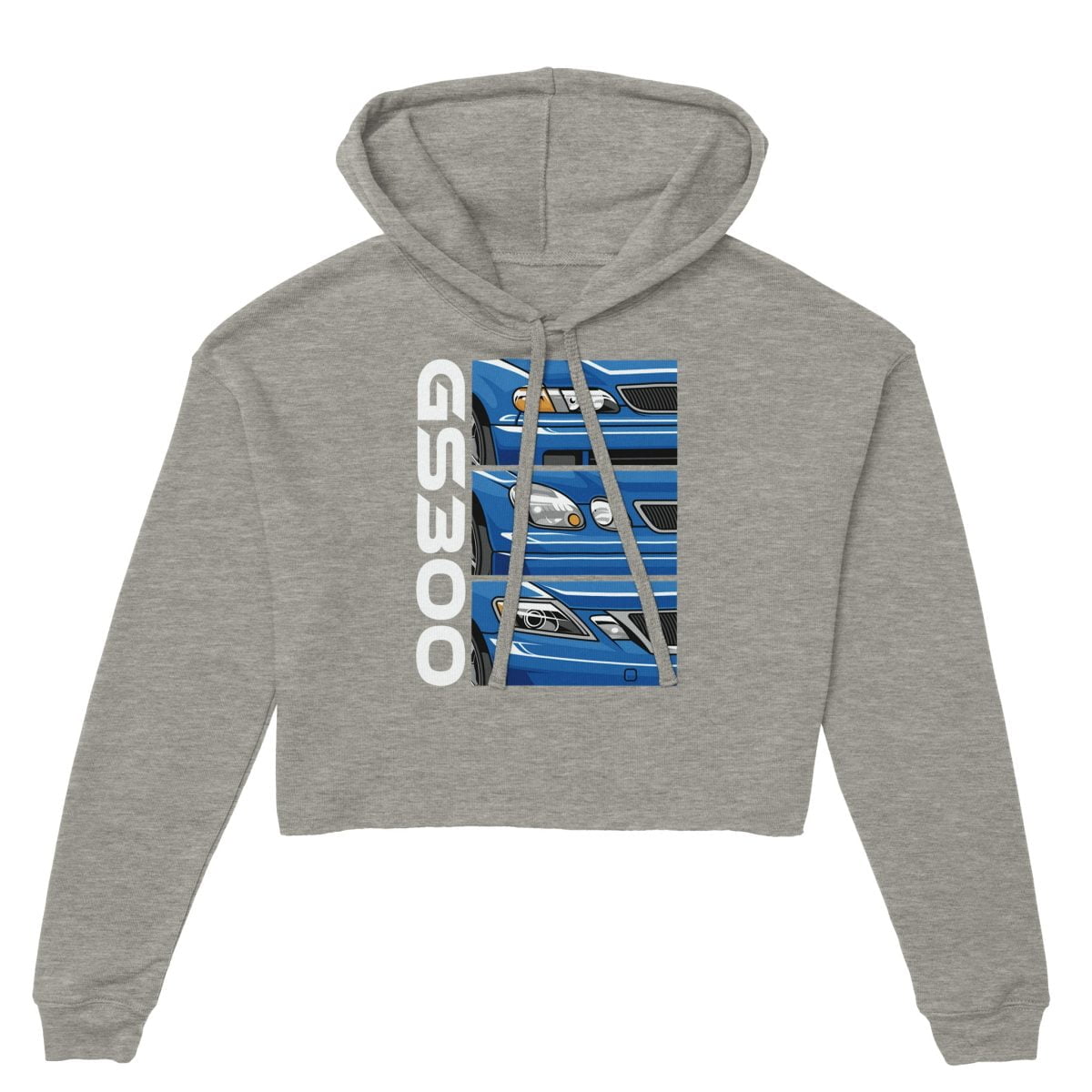 A Lexus GS300 JZS161 Generations Womens Cropped Hoodie featuring a blue car | StancedLife