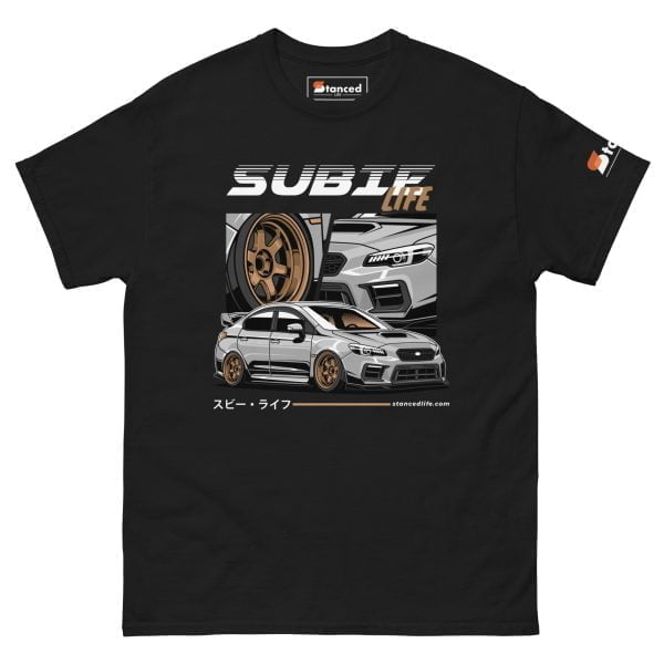 A Subaru WRX STI "Subie Life" men's classic t-shirt, perfect for Subie Life enthusiasts.