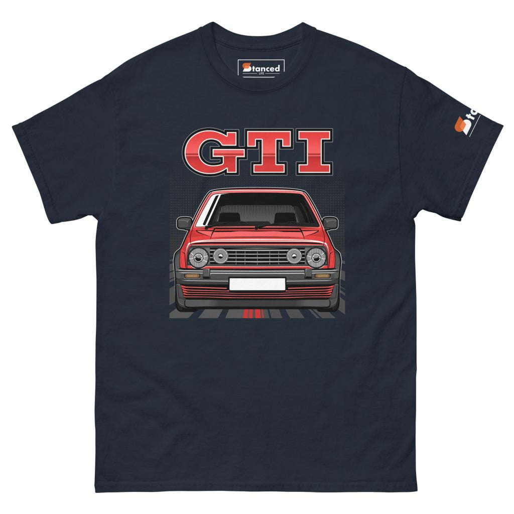 A Volkswagen Golf GTI Mk2 Men's Classic T-shirt with the word gti on it.