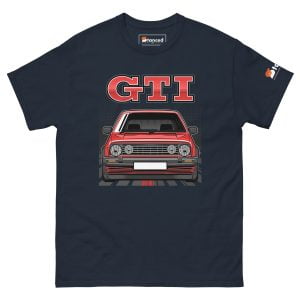 A Volkswagen Golf GTI Mk2 Men's Classic T-shirt with the word gti on it.