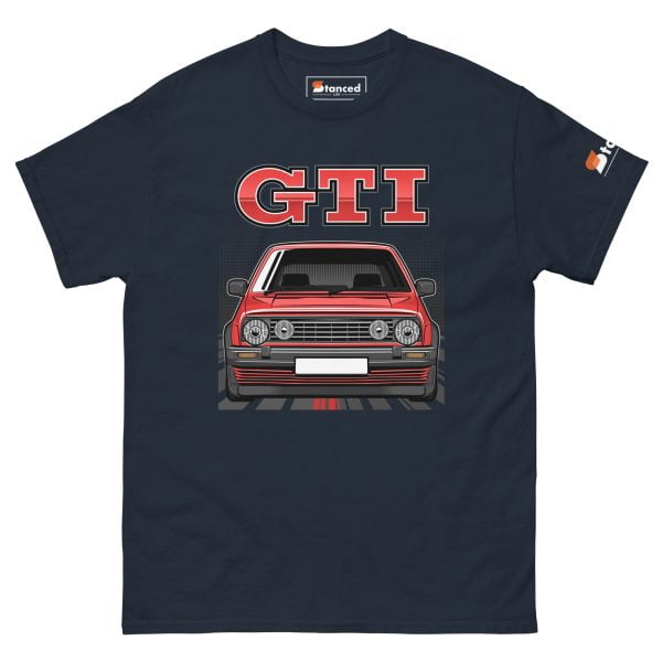 A Volkswagen Golf GTI Mk2 Men's Classic T-shirt with the word gti on it.