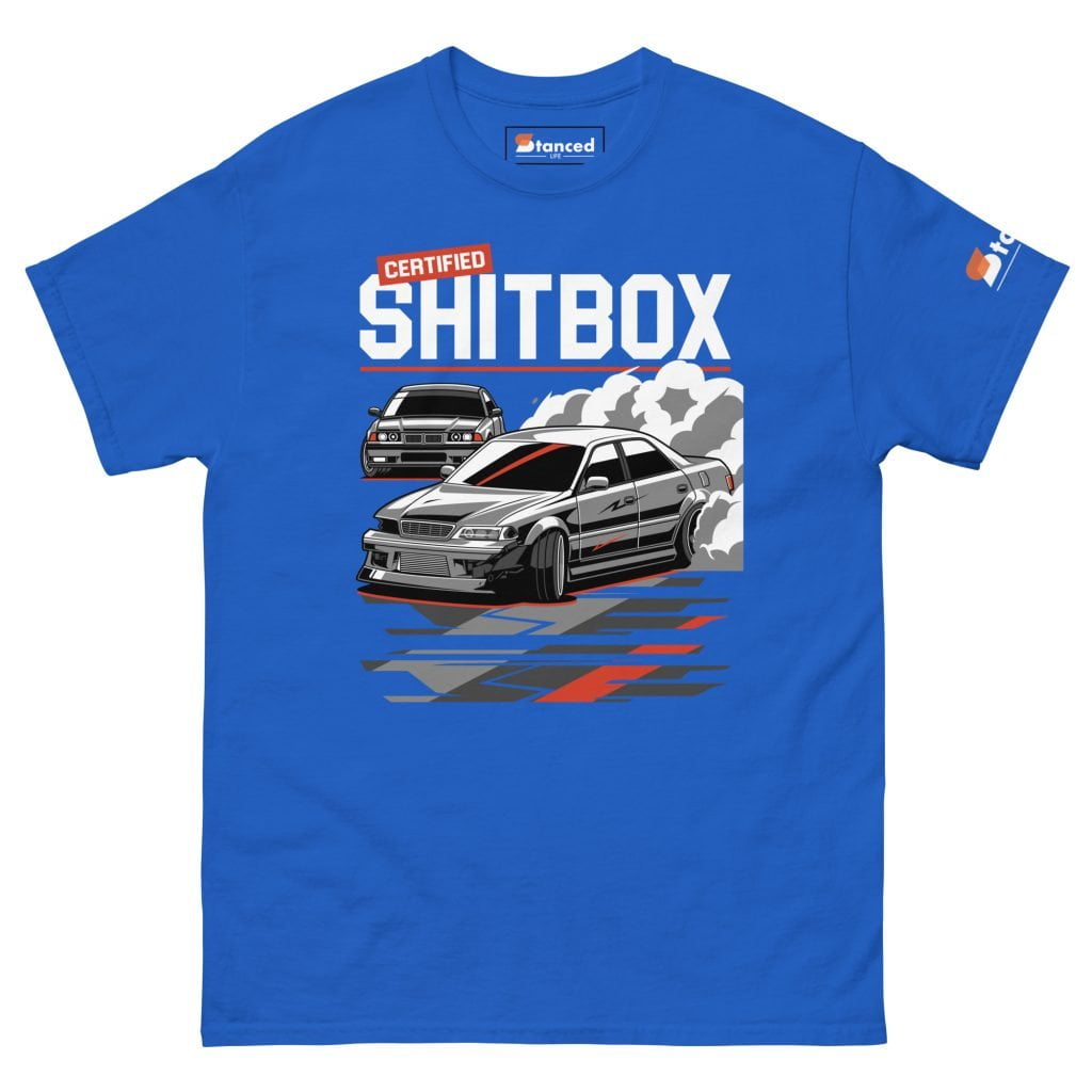 E36 BMW & JDM JZX100 Toyota Chaser Drifting Men’s T-shirt “Certified Shitbox “