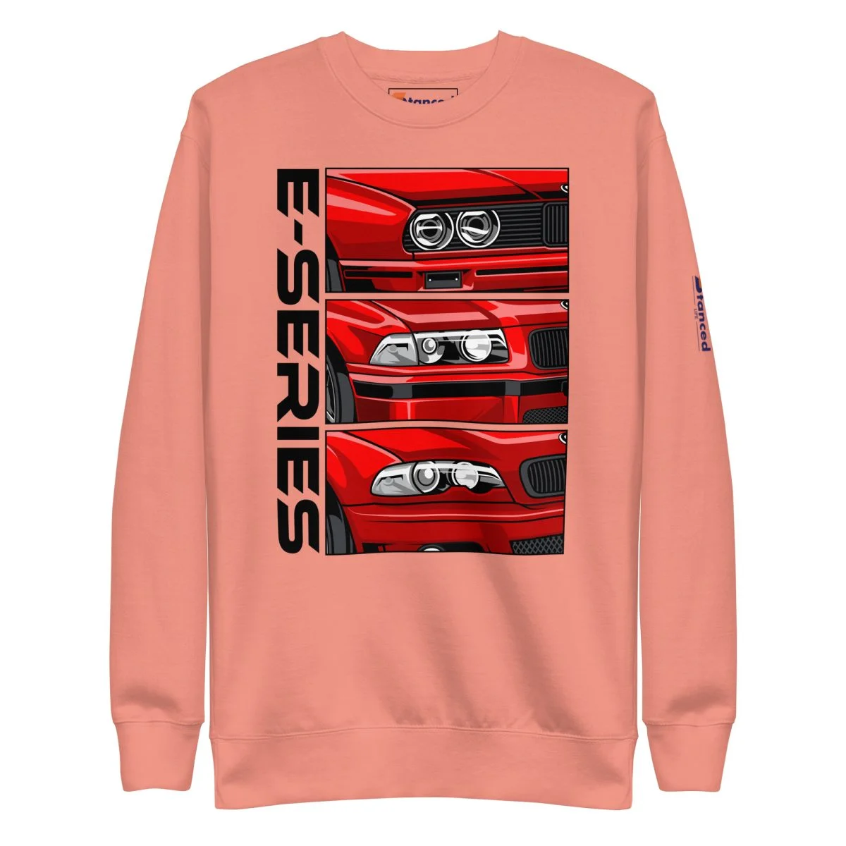 Premium BMW 3 Series E30 E36 E40 Unisex crewneck sweatshirt in peach, inspired by the iconic E30 of the BMW 3 Series.