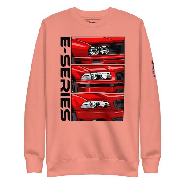 Premium BMW 3 Series E30 E36 E40 Unisex crewneck sweatshirt in peach, inspired by the iconic E30 of the BMW 3 Series.