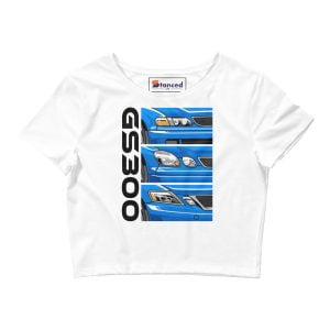 A white Lexus GS300 JZS161 Generations Women's Crop Tee with the word oesg on it, in collaboration with Lexus.