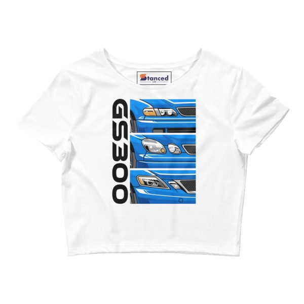 A white Lexus GS300 JZS161 Generations Women's Crop Tee with the word oesg on it, in collaboration with Lexus.