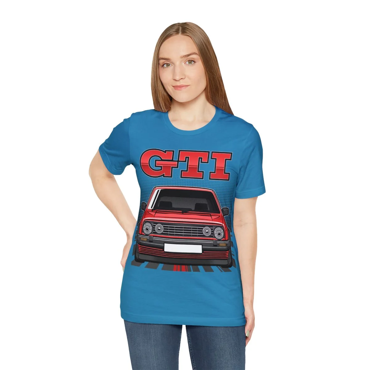 Volkswagen Golf Mk2 GTI T-shirt - Unisex Crewneck (Red Print) - Image 101