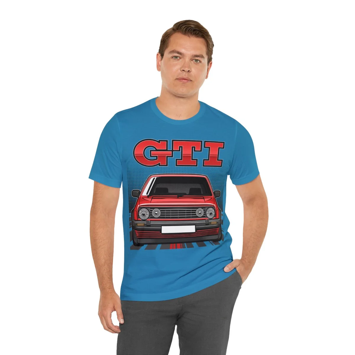 Volkswagen Golf Mk2 GTI T-shirt - Unisex Crewneck (Red Print) - Image 102