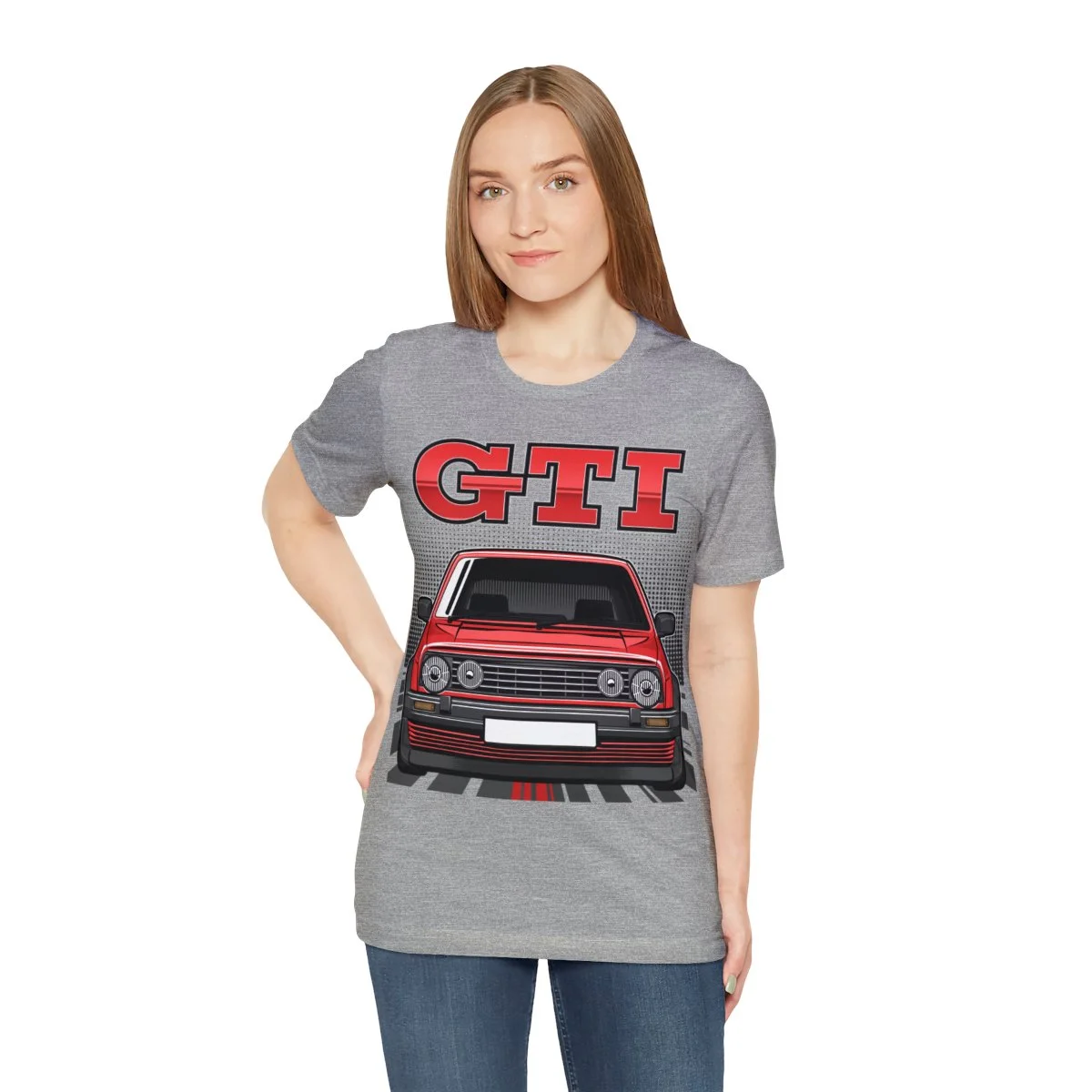 Volkswagen Golf Mk2 GTI T-shirt - Unisex Crewneck (Red Print) - Image 113