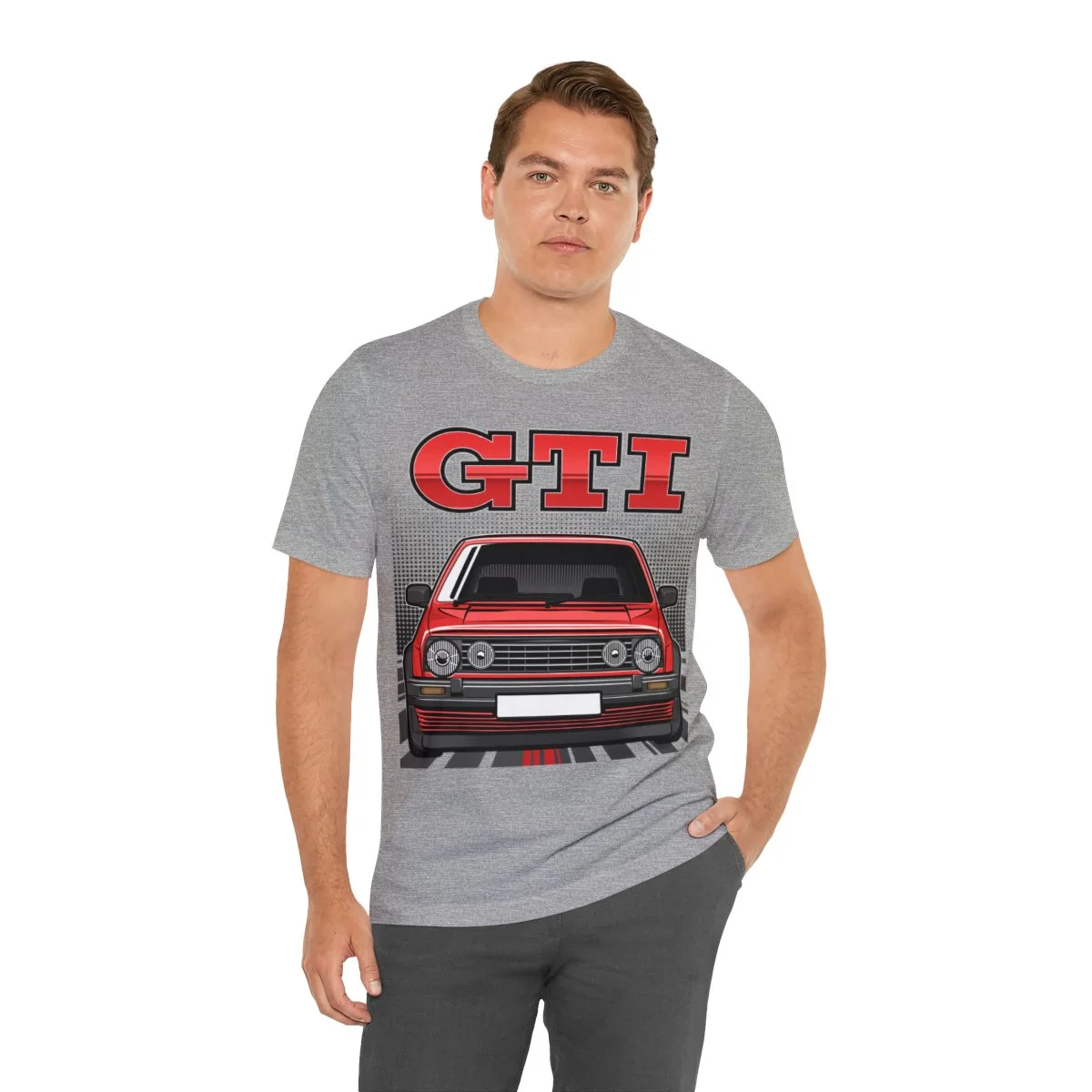 Volkswagen Golf Mk2 GTI T-shirt - Unisex Crewneck (Red Print) - Image 114