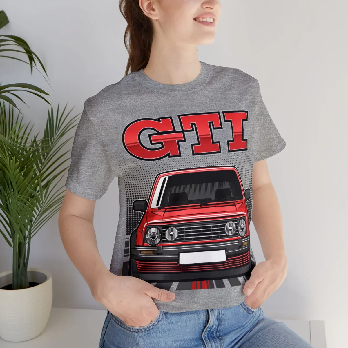 Volkswagen Golf Mk2 GTI T-shirt - Unisex Crewneck (Red Print) - Image 117