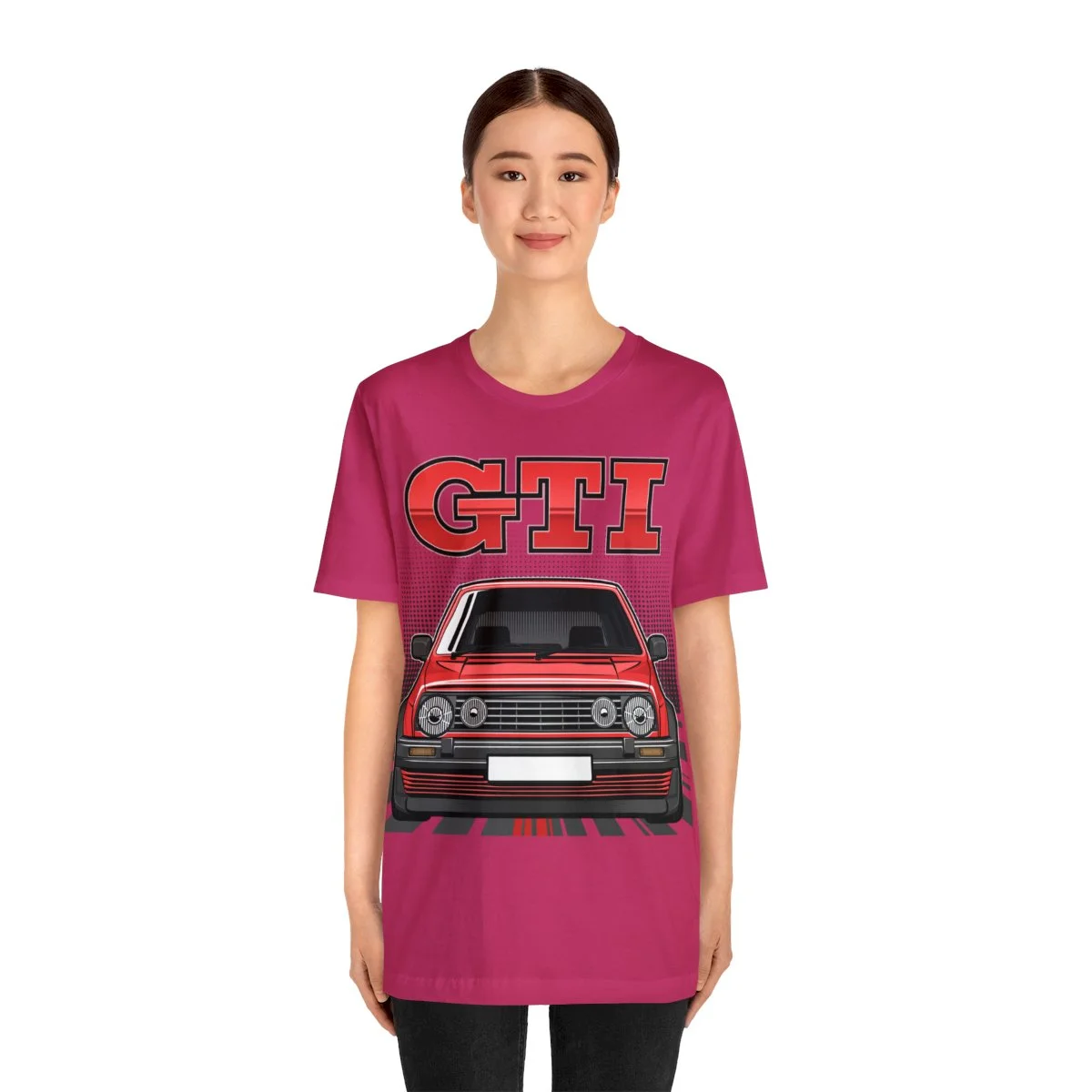 Volkswagen Golf Mk2 GTI T-shirt - Unisex Crewneck (Red Print) - Image 171