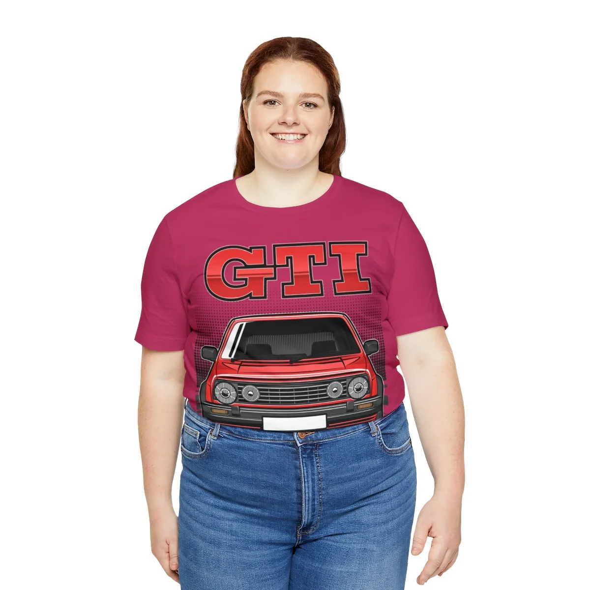 Volkswagen Golf Mk2 GTI T-shirt - Unisex Crewneck (Red Print) - Image 175
