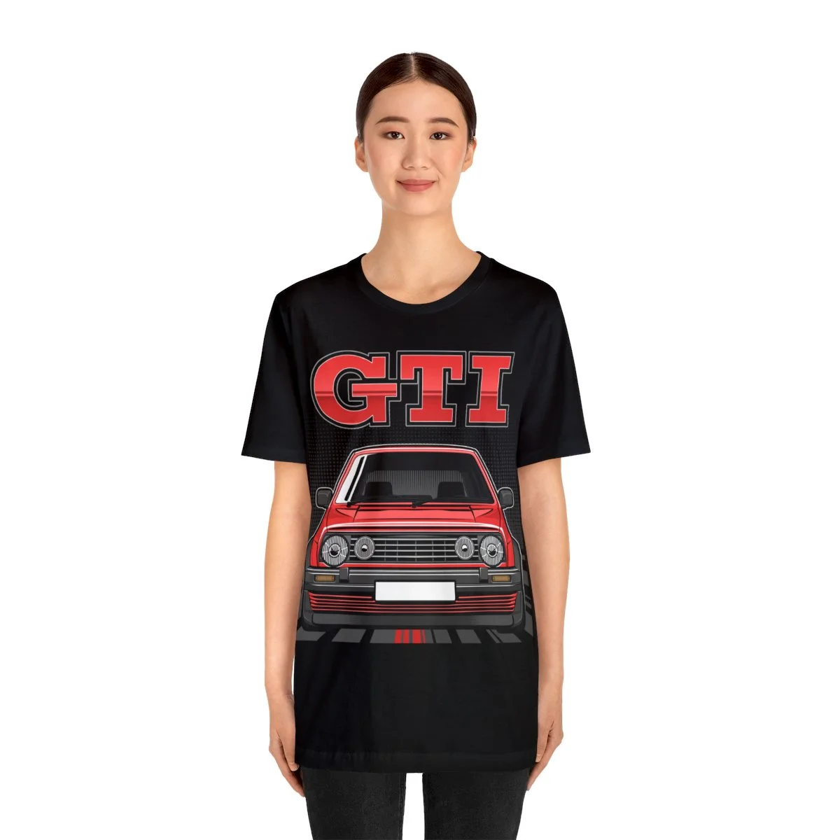 Volkswagen Golf Mk2 GTI T-shirt - Unisex Crewneck (Red Print) - Image 3