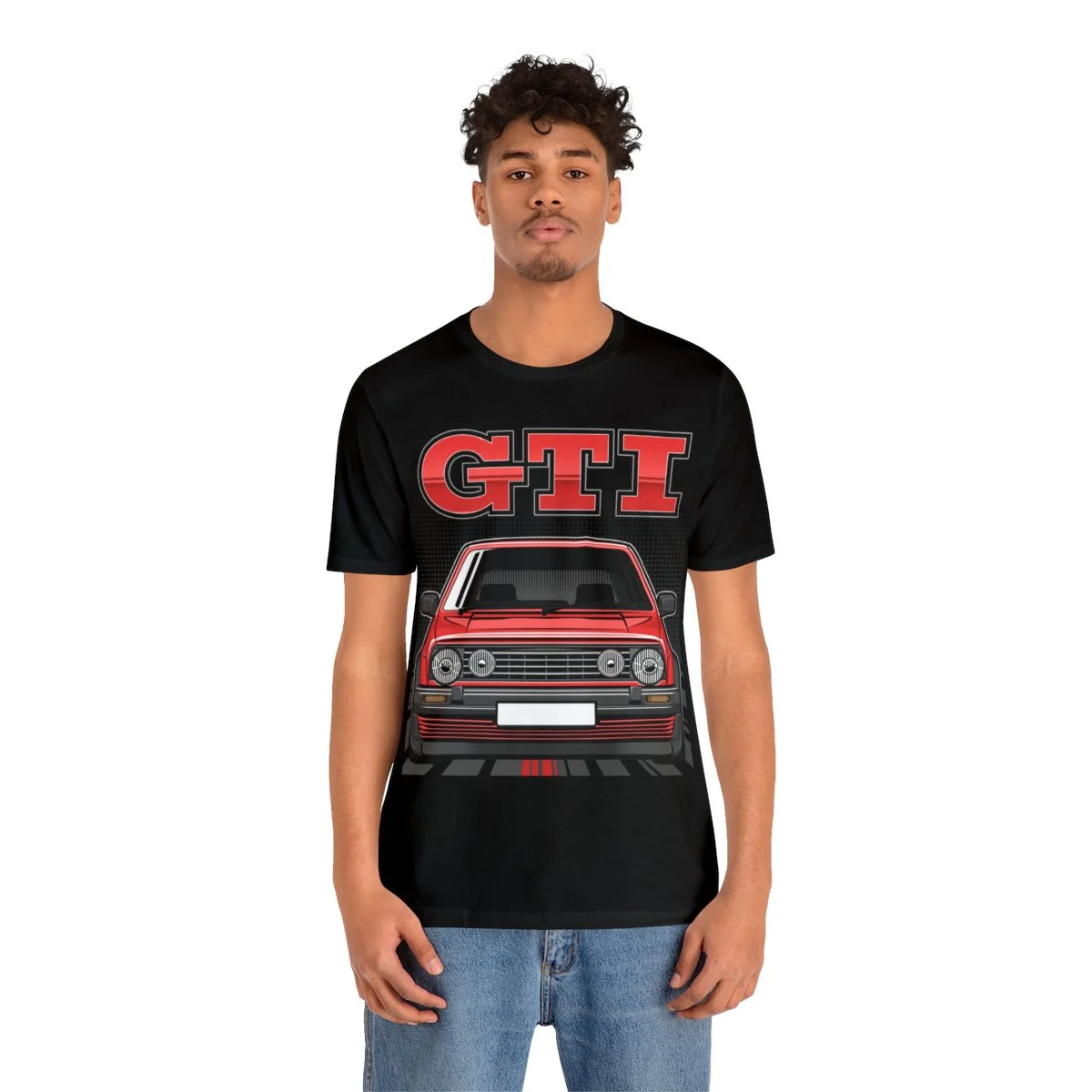 Volkswagen Golf Mk2 GTI T-shirt - Unisex Crewneck (Red Print) - Image 4