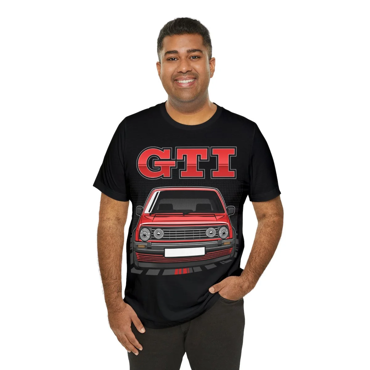 Volkswagen Golf Mk2 GTI T-shirt - Unisex Crewneck (Red Print) - Image 8