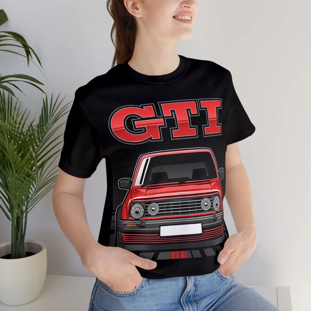 Volkswagen Golf Mk2 GTI T-shirt - Unisex Crewneck (Red Print) - Image 9