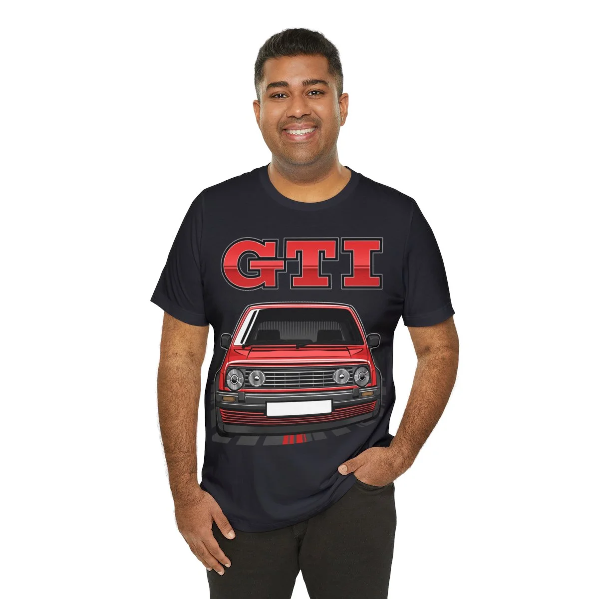 Volkswagen Golf Mk2 GTI T-shirt - Unisex Crewneck (Red Print) - Image 68
