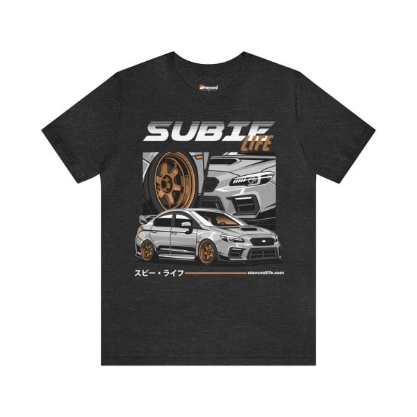 A Subaru WRX "Subie Life" Unisex T-shirt featuring the iconic Subaru WRX.