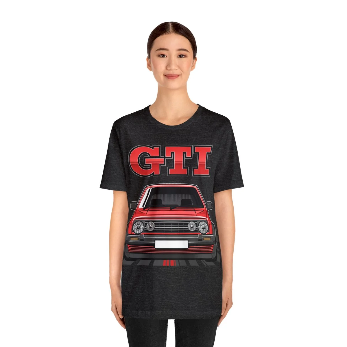 Volkswagen Golf Mk2 GTI T-shirt - Unisex Crewneck (Red Print) - Image 147