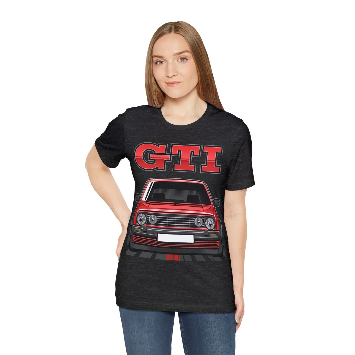 Volkswagen Golf Mk2 GTI T-shirt - Unisex Crewneck (Red Print) - Image 149