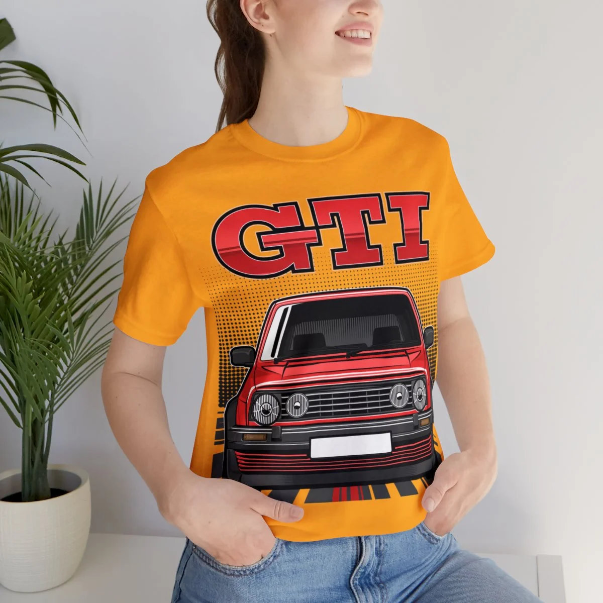 Volkswagen Golf Mk2 GTI T-shirt - Unisex Crewneck (Red Print) - Image 45