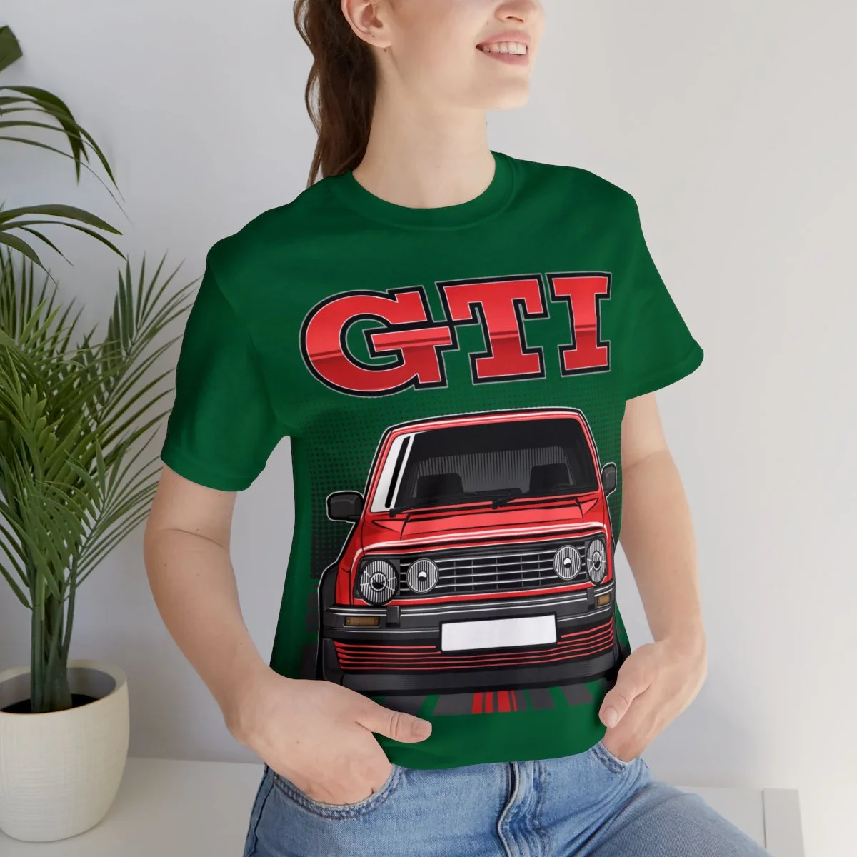 Volkswagen Golf Mk2 GTI T-shirt - Unisex Crewneck (Red Print) - Image 93