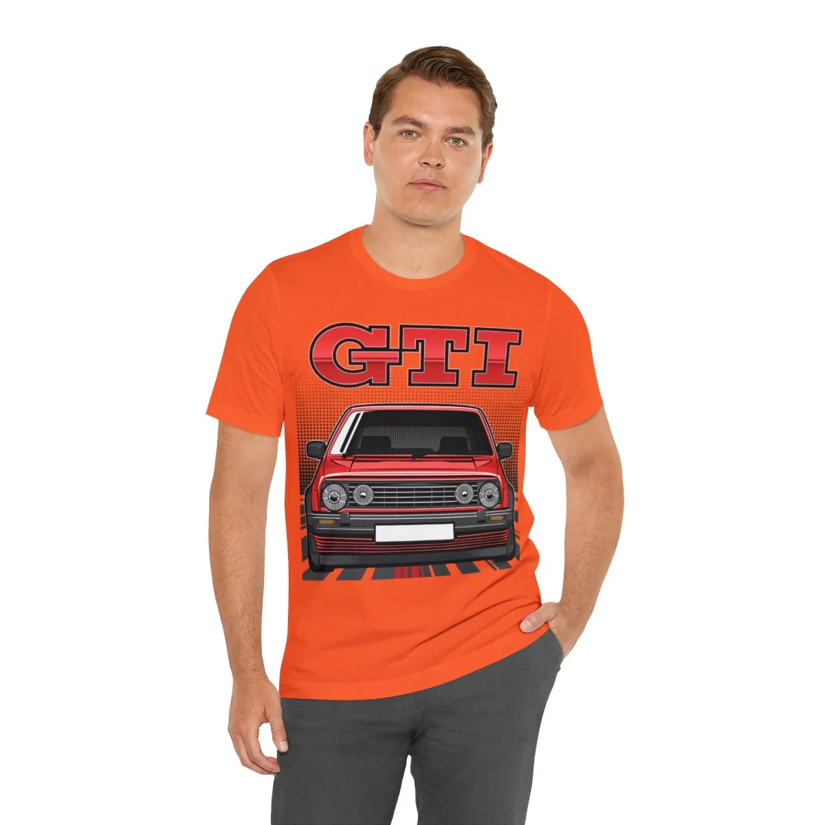 Volkswagen Golf Mk2 GTI T-shirt - Unisex Crewneck (Red Print) - Image 18