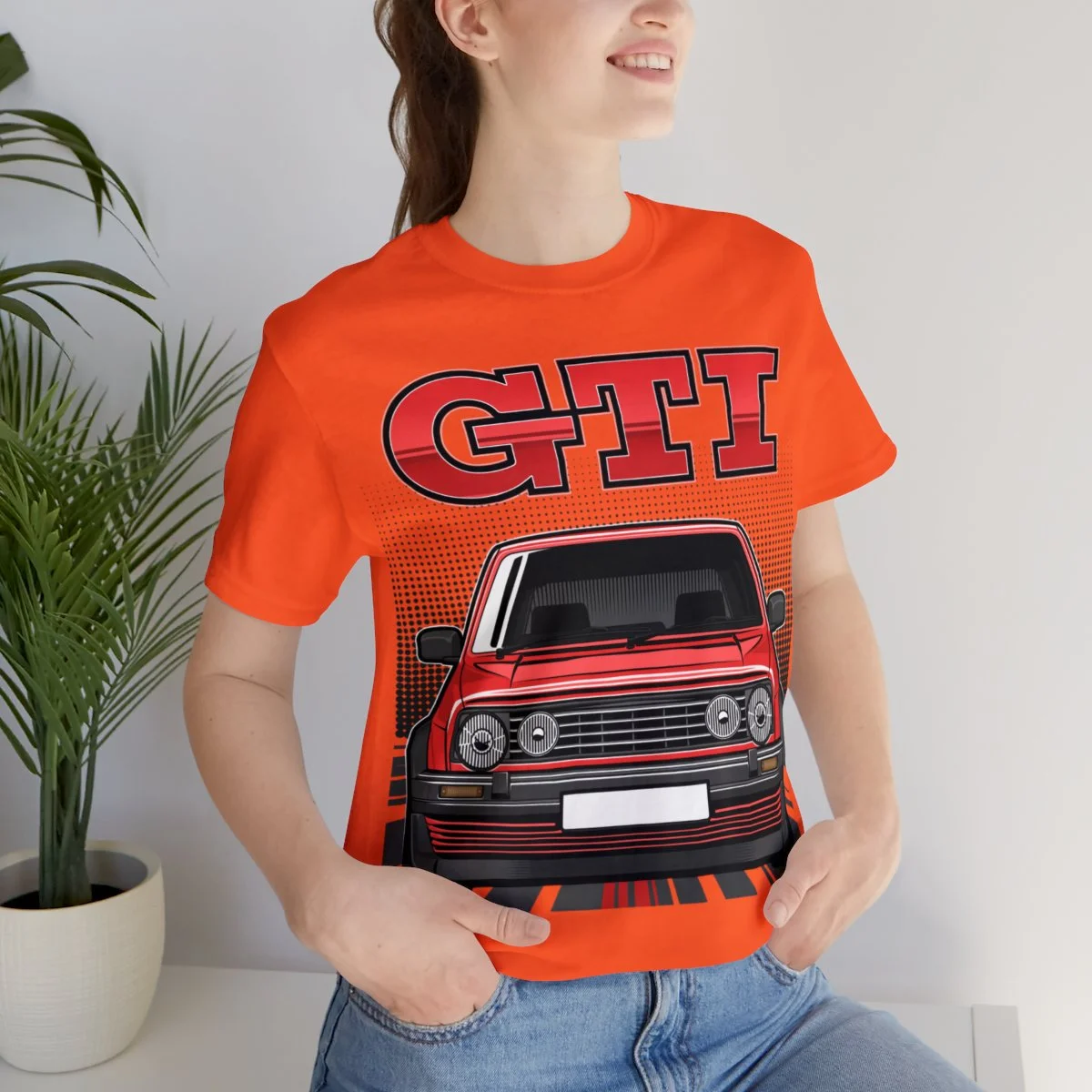 Volkswagen Golf Mk2 GTI T-shirt - Unisex Crewneck (Red Print) - Image 21