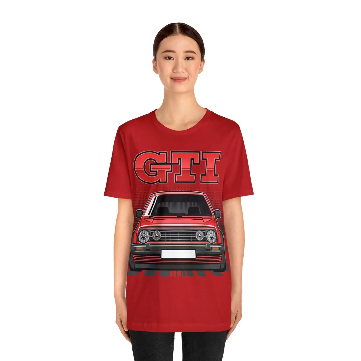 Volkswagen Golf Mk2 GTI T-shirt - Unisex Crewneck (Red Print) - Image 183