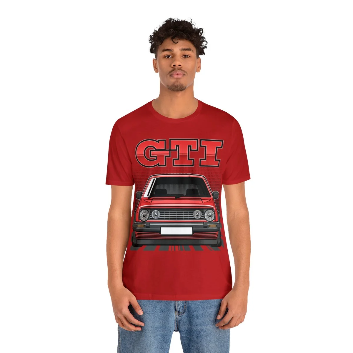 Volkswagen Golf Mk2 GTI T-shirt - Unisex Crewneck (Red Print) - Image 184