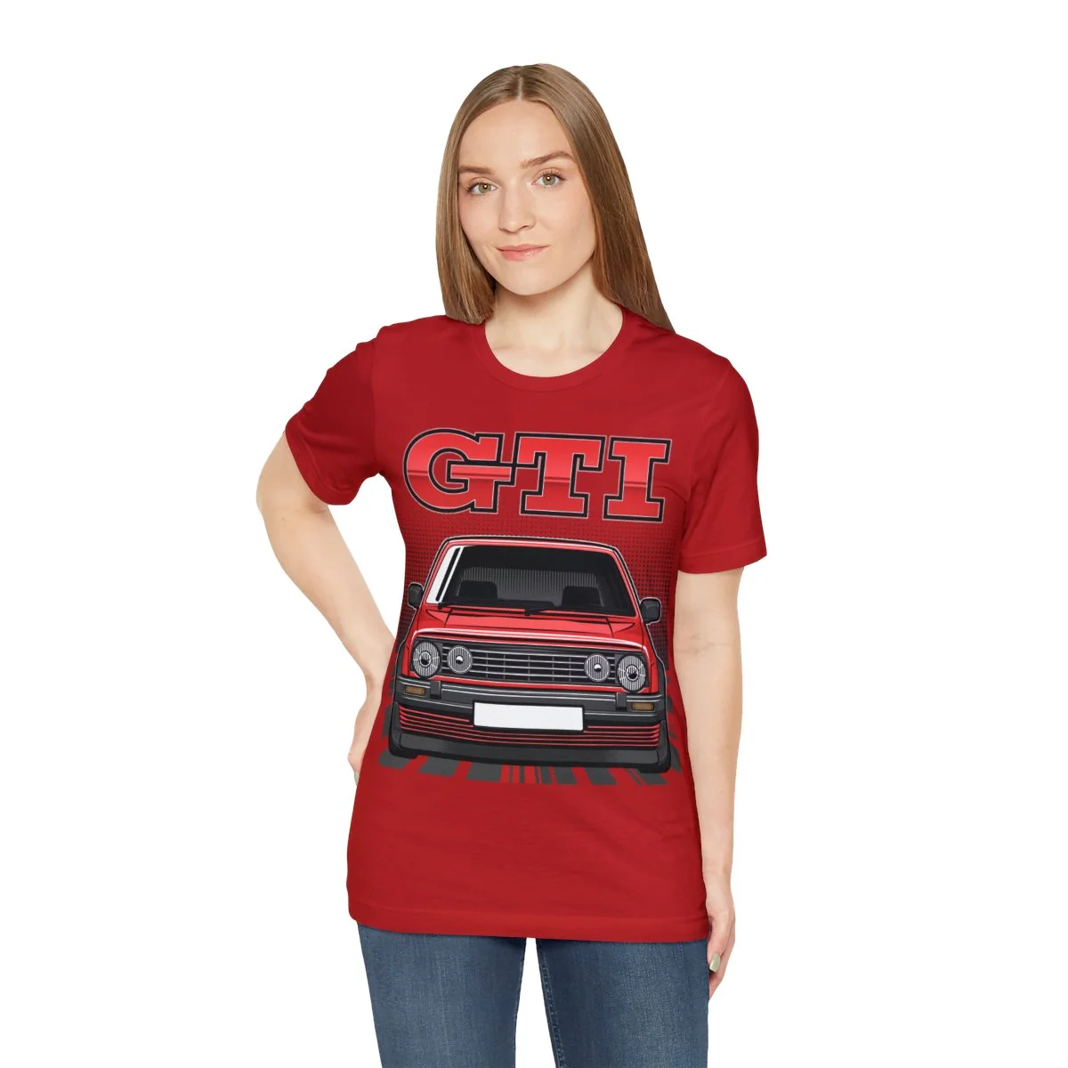Volkswagen Golf Mk2 GTI T-shirt - Unisex Crewneck (Red Print) - Image 185