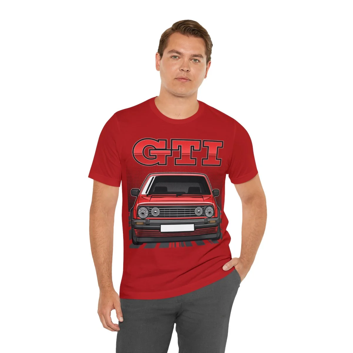 Volkswagen Golf Mk2 GTI T-shirt - Unisex Crewneck (Red Print) - Image 186