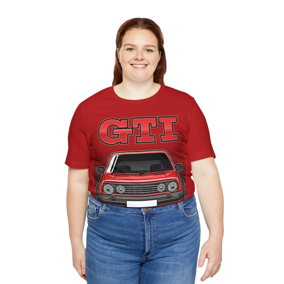 Volkswagen Golf Mk2 GTI T-shirt - Unisex Crewneck (Red Print) - Image 187