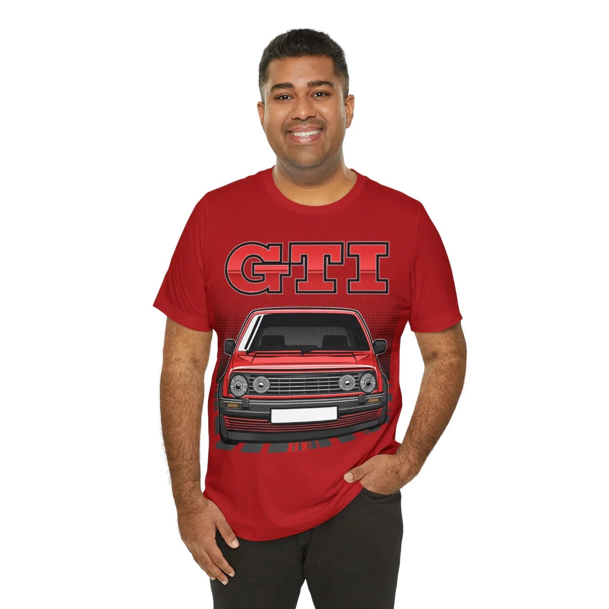 Volkswagen Golf Mk2 GTI T-shirt - Unisex Crewneck (Red Print) - Image 188