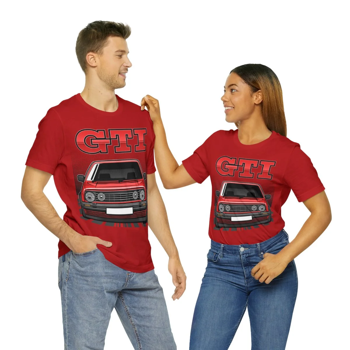 Volkswagen Golf Mk2 GTI T-shirt - Unisex Crewneck (Red Print) - Image 190