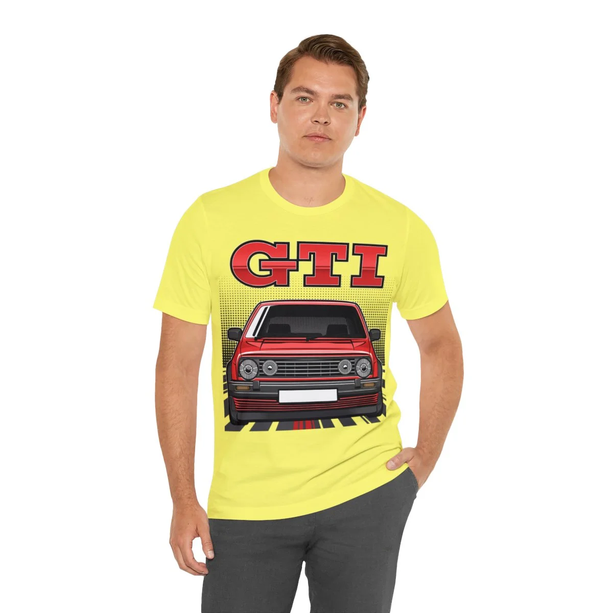 Volkswagen Golf Mk2 GTI T-shirt - Unisex Crewneck (Red Print) - Image 54