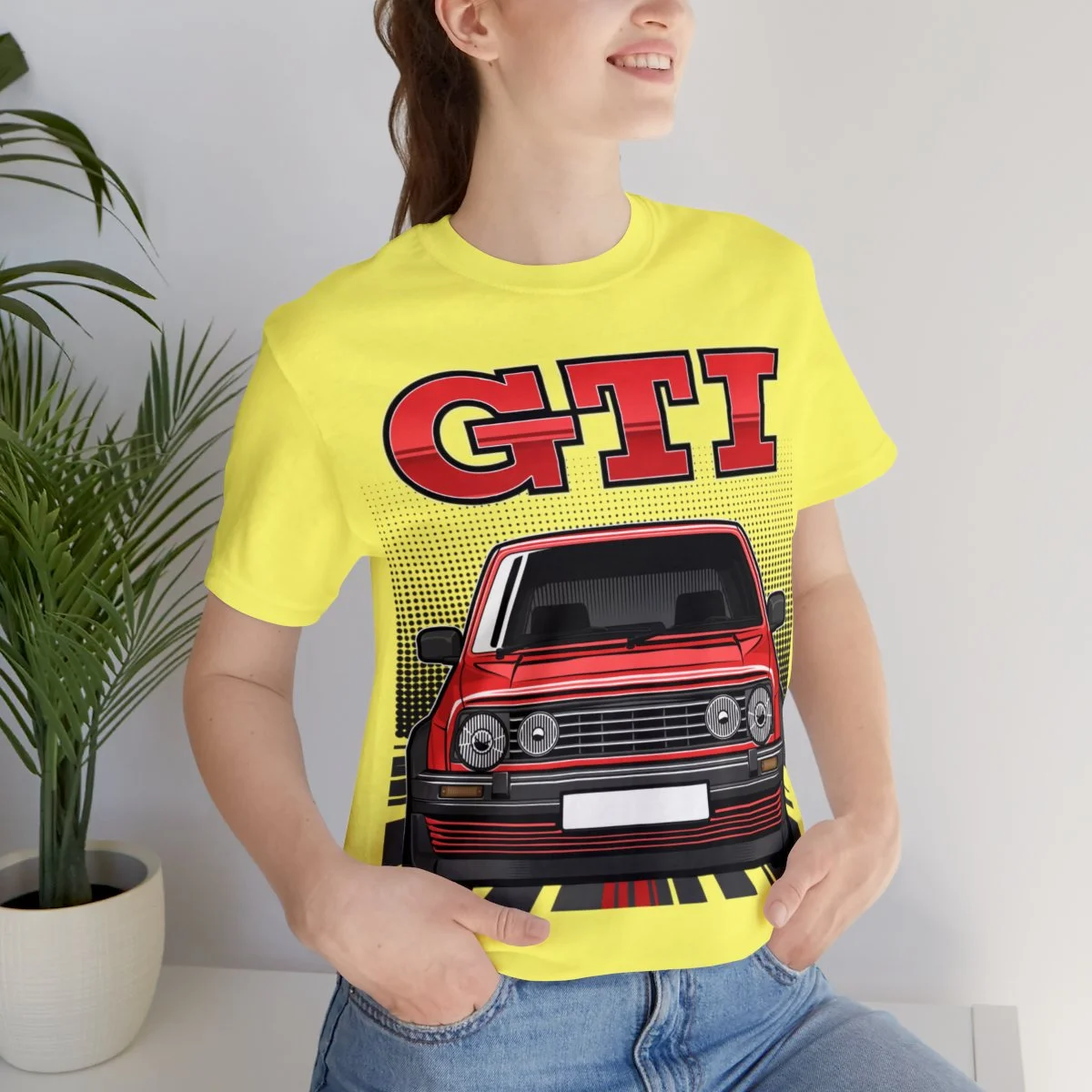 Volkswagen Golf Mk2 GTI T-shirt - Unisex Crewneck (Red Print) - Image 57